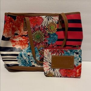 Nine West Multicolor Floral and Stripe Tote